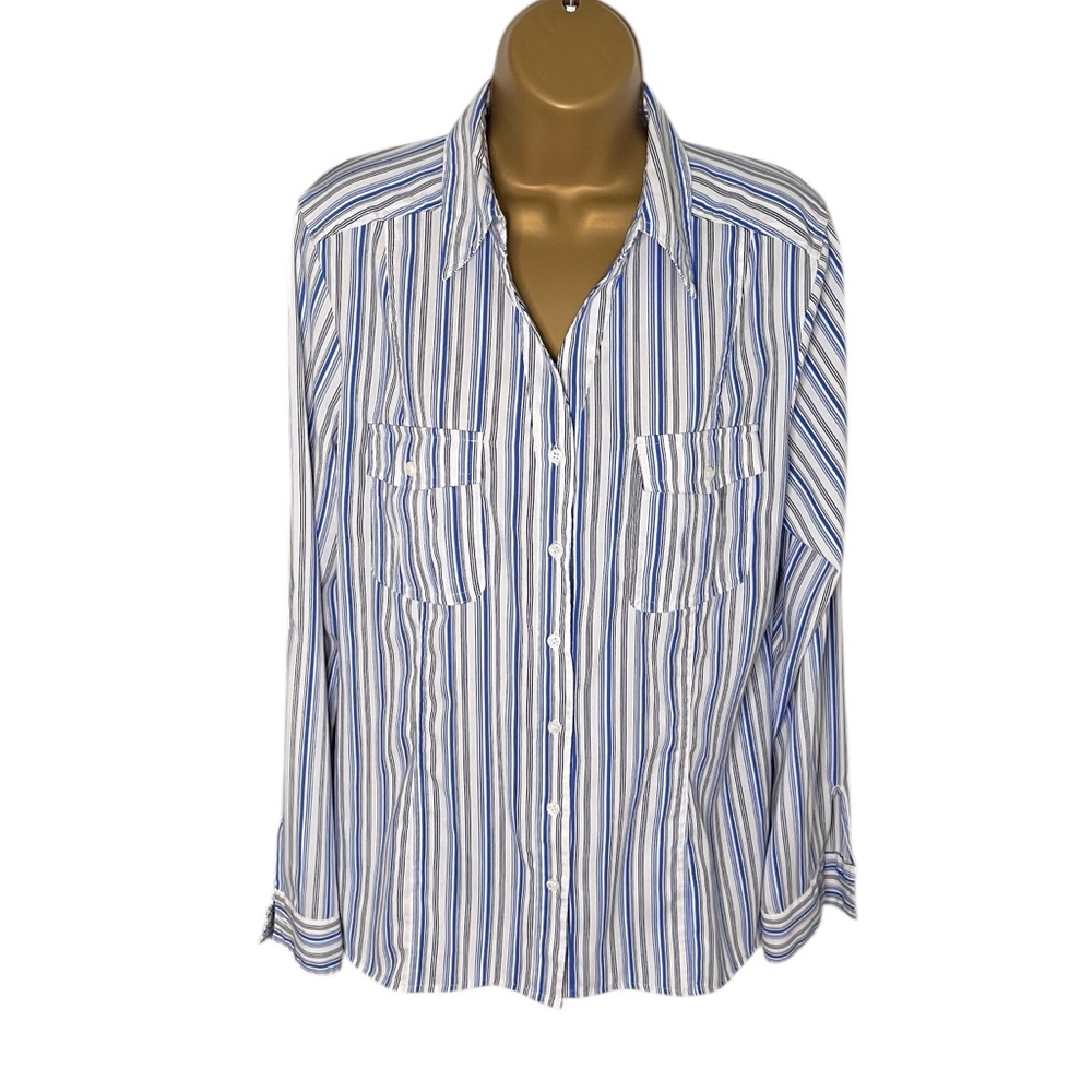 Vintage Y2K Clichy Striped Button Down Shirt Blue White XL